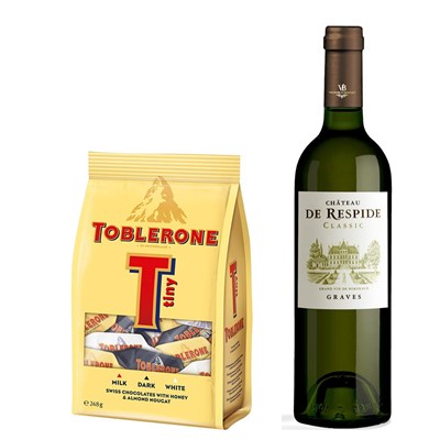Chateau De Respide Bordeaux Blanc 75cl White Wine With Toblerone Tinys 248g